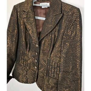 KAY UNGER Corset Style Brown Metallic Rhinestone Buttons Blazer Size 8 Coquette